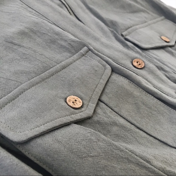 Olive Cargo Jumpsuit, Short Sleeve Tie Waist - Picture 5 of 5